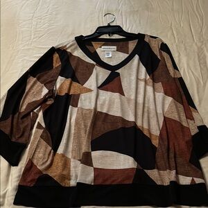 Alfred Dunner 3/4 Sleeve Geometric Tunic - Black, Brown, Tan